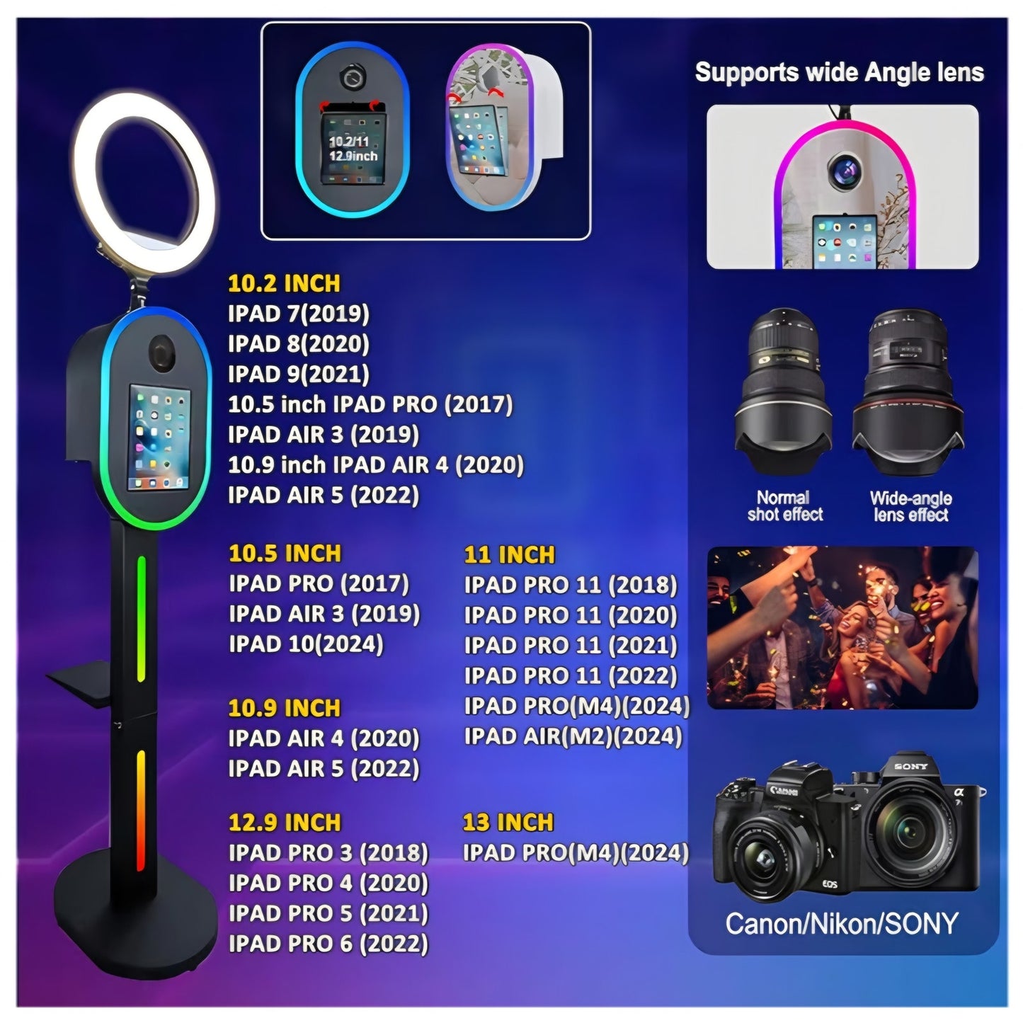 Photo Booth Machine for iPad 10.2" 10.9" 11" 12.9" and Camera,2-in-1 Selfie Station