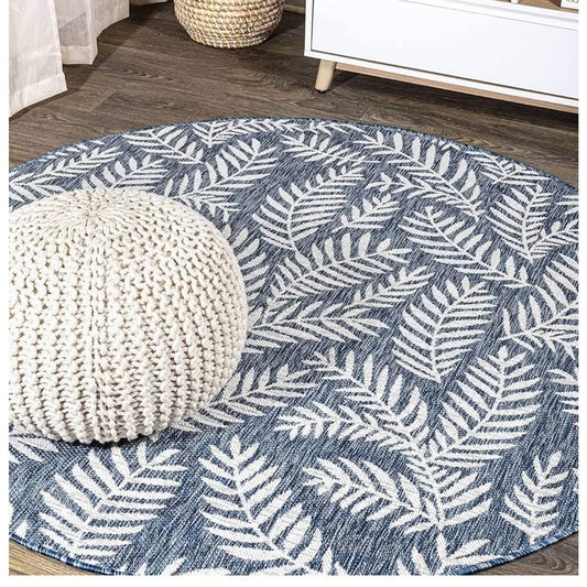JONATHAN Y SMB119B-6R Nevis Palm Frond Navy/Ivory 6' Round Indoor/Outdoor Area Rug, Pet Friendly, No