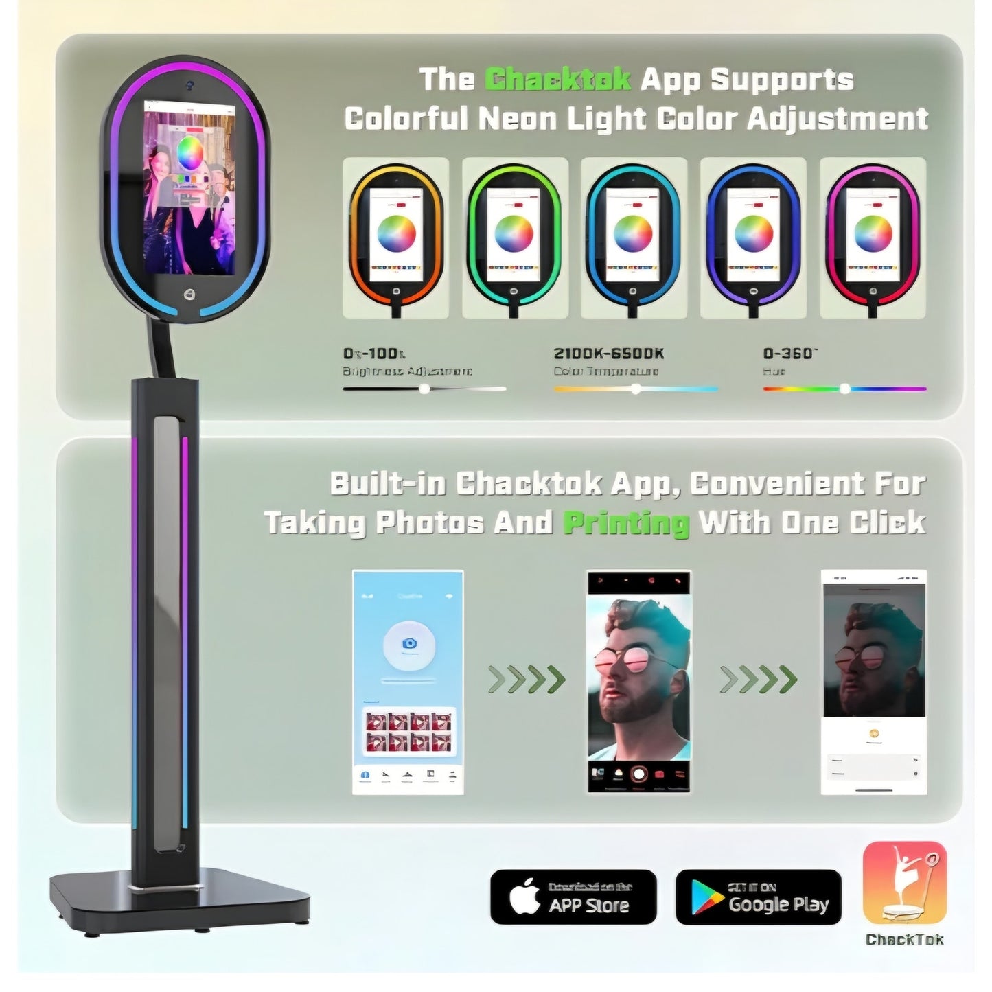 Magic Mirror Photo Booth Touch Screen with Printer and 1200W Pixel 4K HD Camera