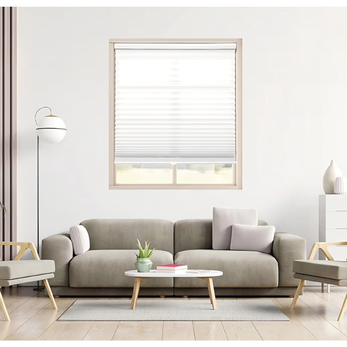 DEZ FURNISHINGS Cordless 1" Light Filtering Pleated Shade, Fabric, 58"W x 64"H, White