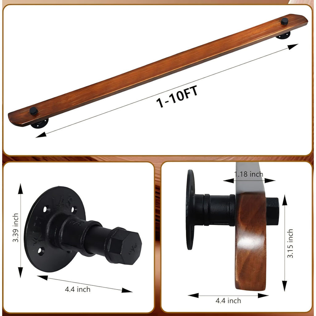 Wood Handrails, Indoor Non-Slip Staircase Handrail,Retro Rustic Wall Mount Railings Handrails