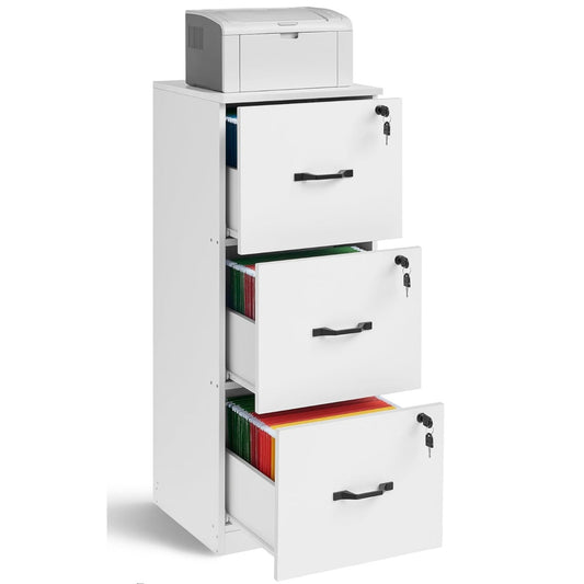 VASAGLE 3 Drawer File Cabinet, File Cabinet with Lock, Printer Stand, Office Filing Cabinet Organiz