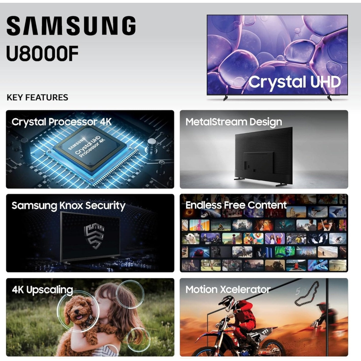 SAMSUNG 43-Inch Class Crystal UHD U8000F 4K Smart TV (2025 Model) Endless Free Content, Crystal Proc