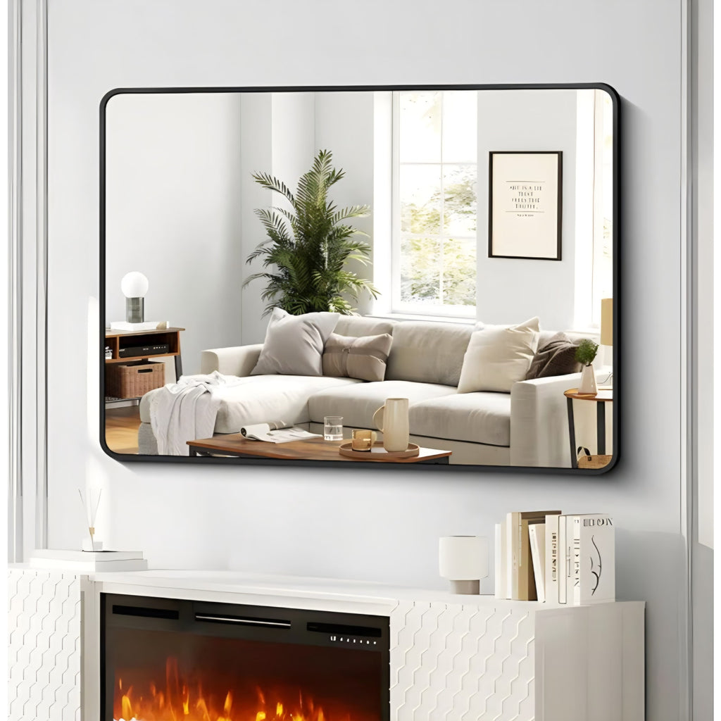 Large Bathroom Mirror 48 x 36 Inches，Black Large Wall Mirror Aluminum Frame Wall Mounted