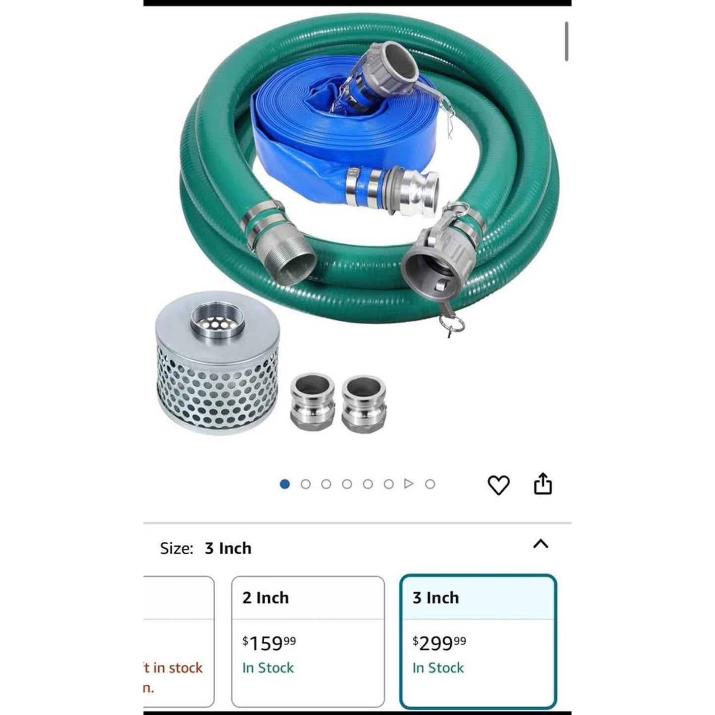 3 Inch Suction Hose Pump kit, Includes 3" x 65' Blue PVC Backwash Hose & 3" x 20' Green PVC Suction