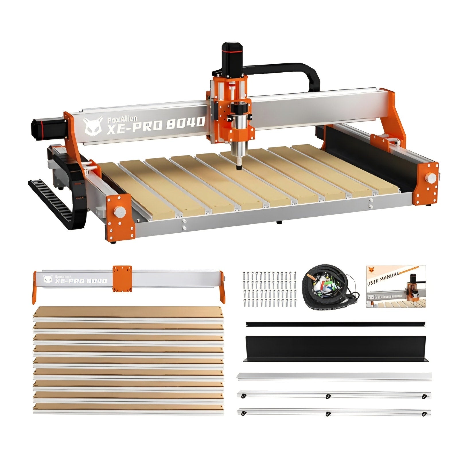 FoxAlien CNC XE-PRO 8040 X-axis Extension Kit with Upgraded Hybrid Spoilboard Worktable