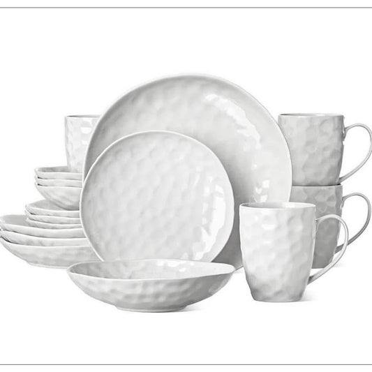 White Dinnerware Set 16 Piece Service for 4, Porcelain Dinnerware Sets, Over Size Bowls and Plates S