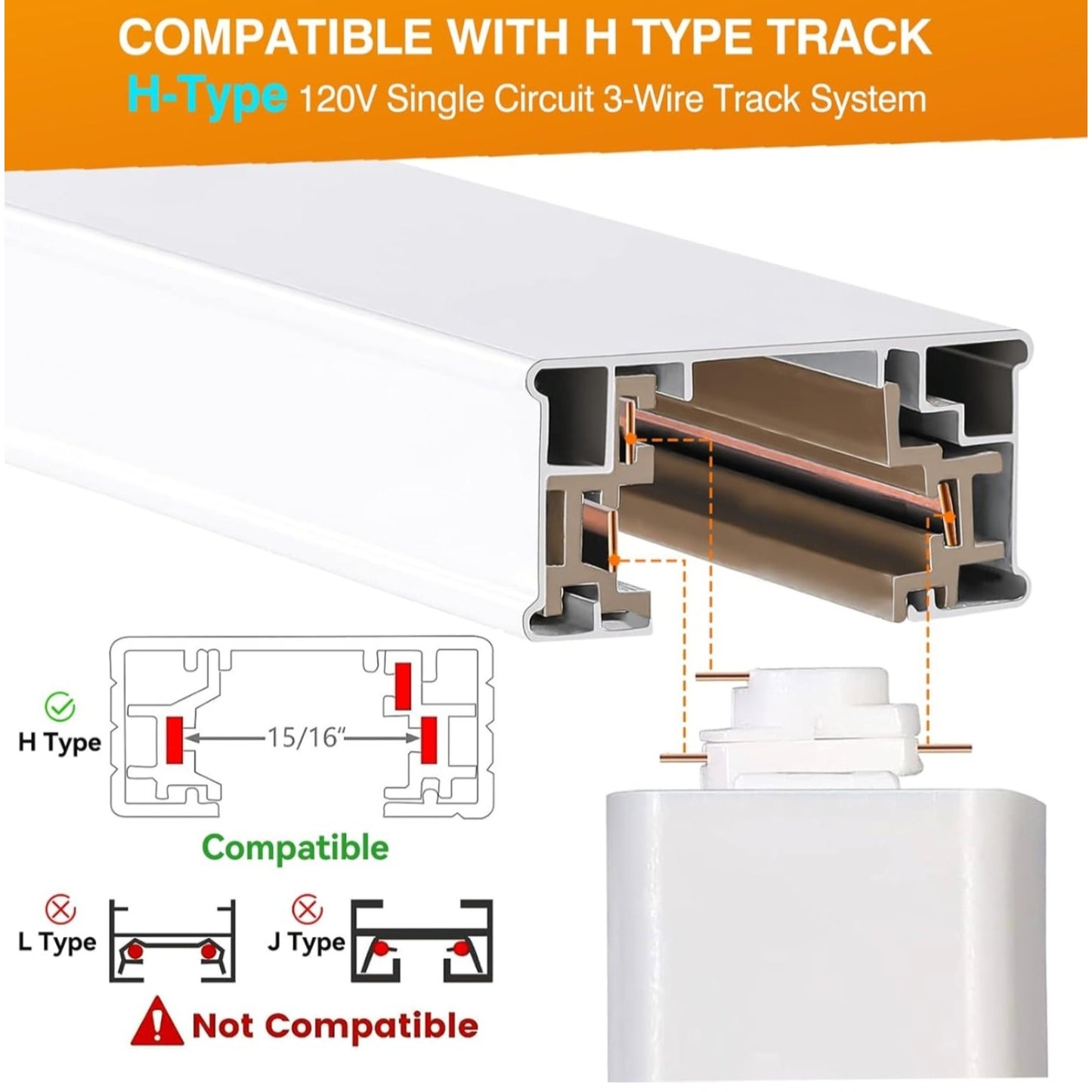 0W H Type Track Lighting Heads Can fine Control 2700K-6500K Stepless Dimming Led Track