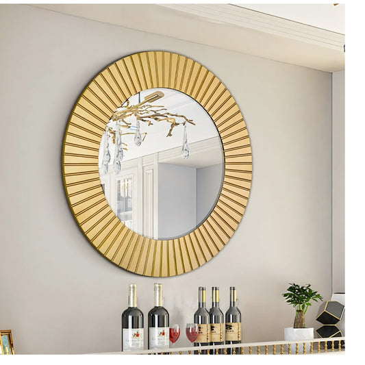 Chende Round Gold Mirror, 36'' Large Decorative Mirror for Wall with Wood Frame, Elegant Accent