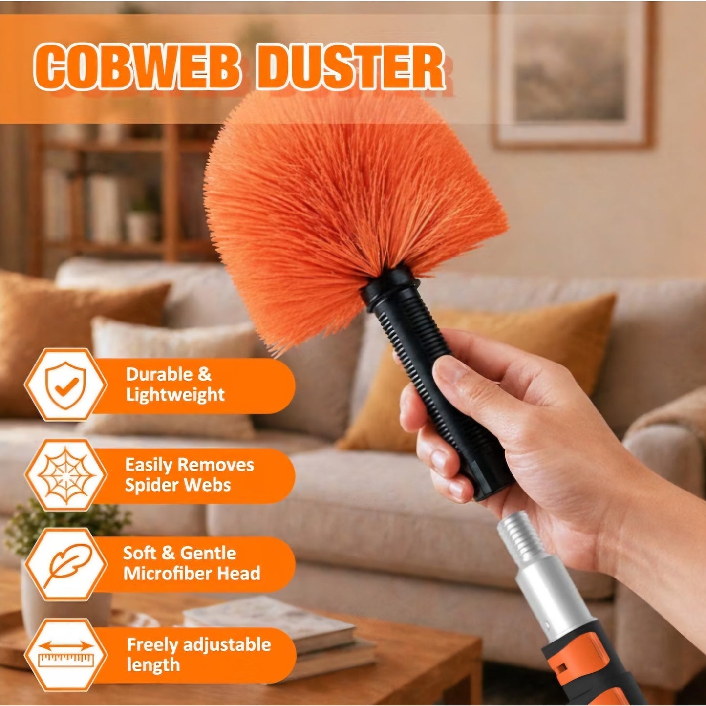 LAANPOLE 30FT Cobweb Duster with Extension Pole, Spider Web Brush for Cleaning Extendable