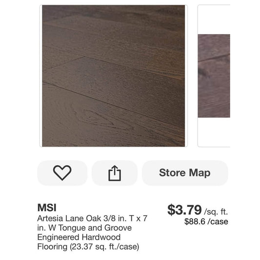 Artesia lane oak 3/8 in. Tx7in. W Tongue and groove engineered hardwood flooring (23.37 sq. ft/case)