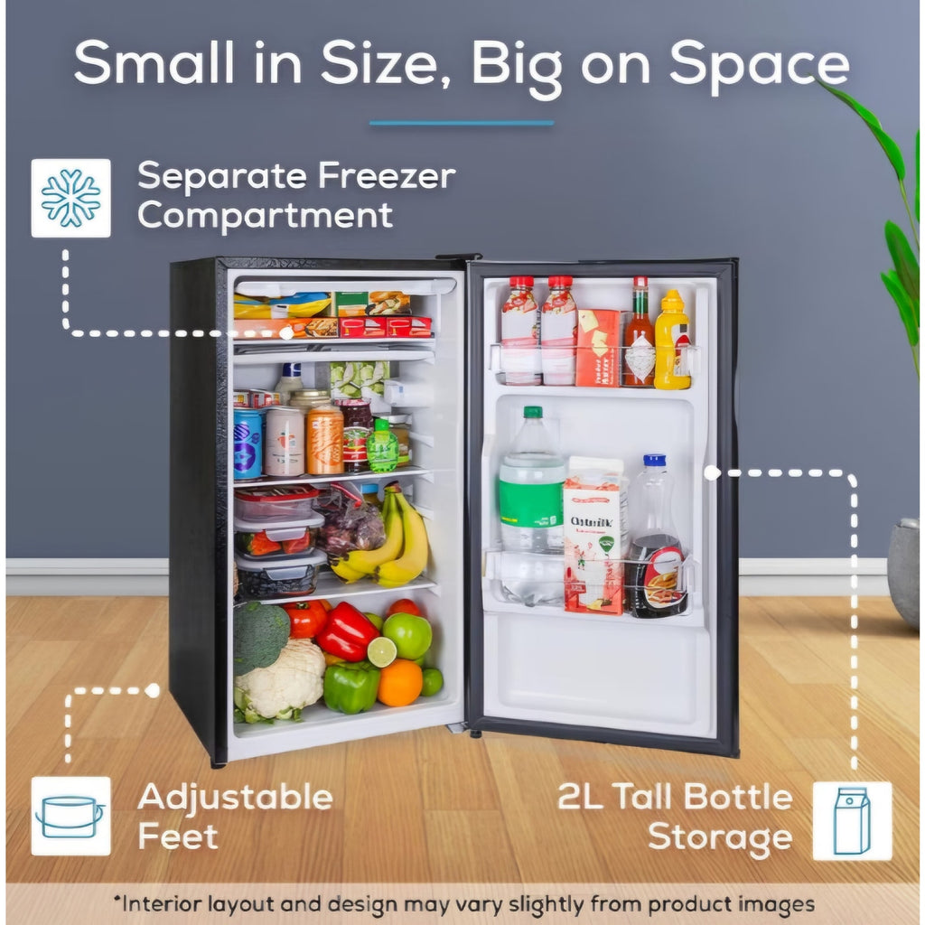 3.2 Cu.Ft. Mini Fridge with Freezer - Single Door Compact Refrigerator with Glass Shelves for Homes