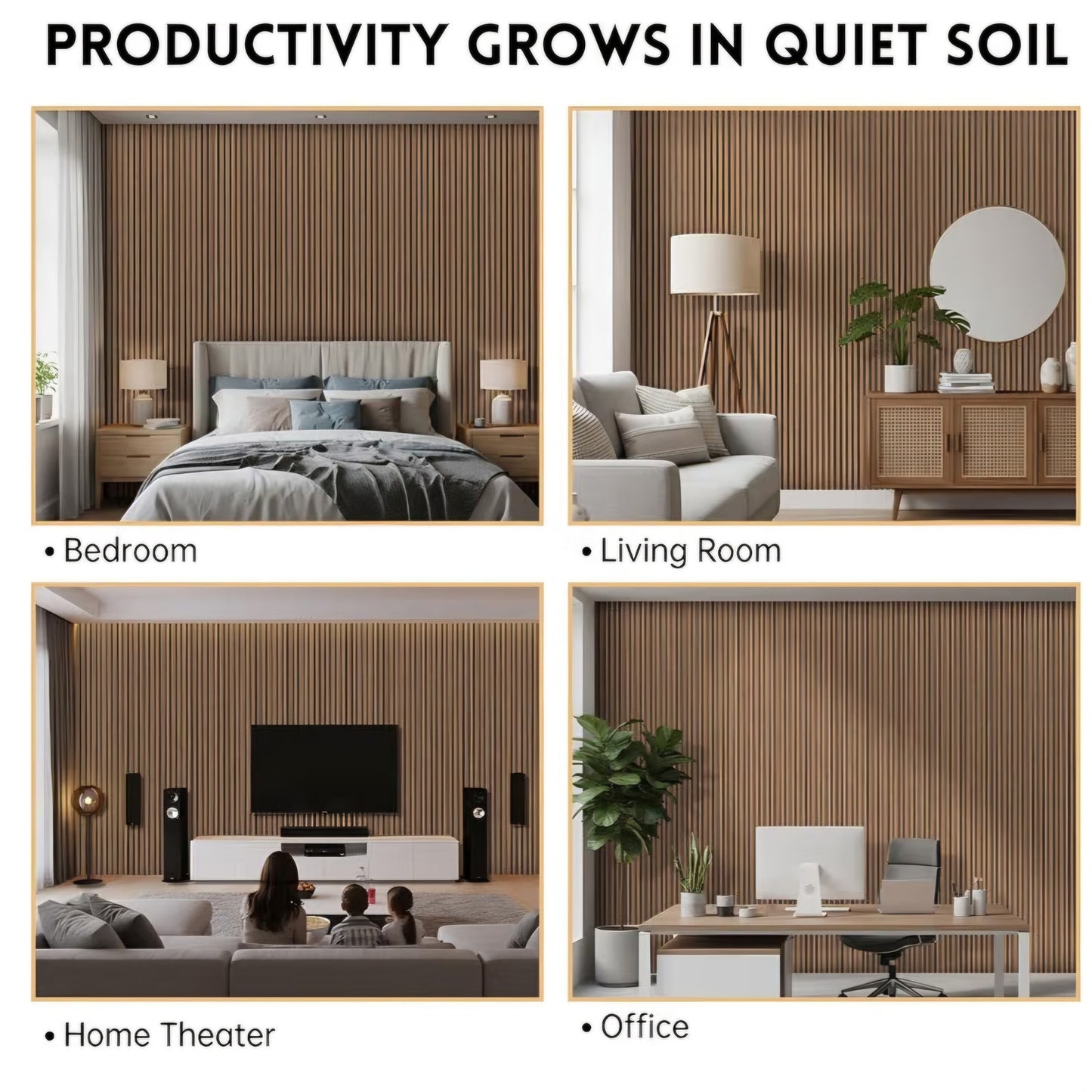 4 Pack Wood Panels for Wall, 106.3" × 11" Wood Slat Acoustic Panels for Wall, (Walnut)