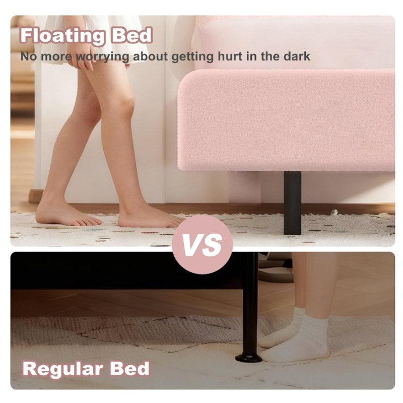 Decofy Full Size Bed Frame with Headboard and LED Lights, Cloud Floating Upholstered Bed Frames