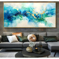 Wall Art Abstract Canvas Painting Green Blue and Gold Fantasy Wall Decor 30"x60" with Framed