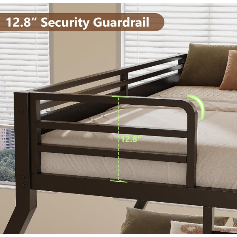 Feonase Bunk Beds Twin Over Full Size, Heavy Duty Metal Bunk Beds with Safety Guardrail & Ladders