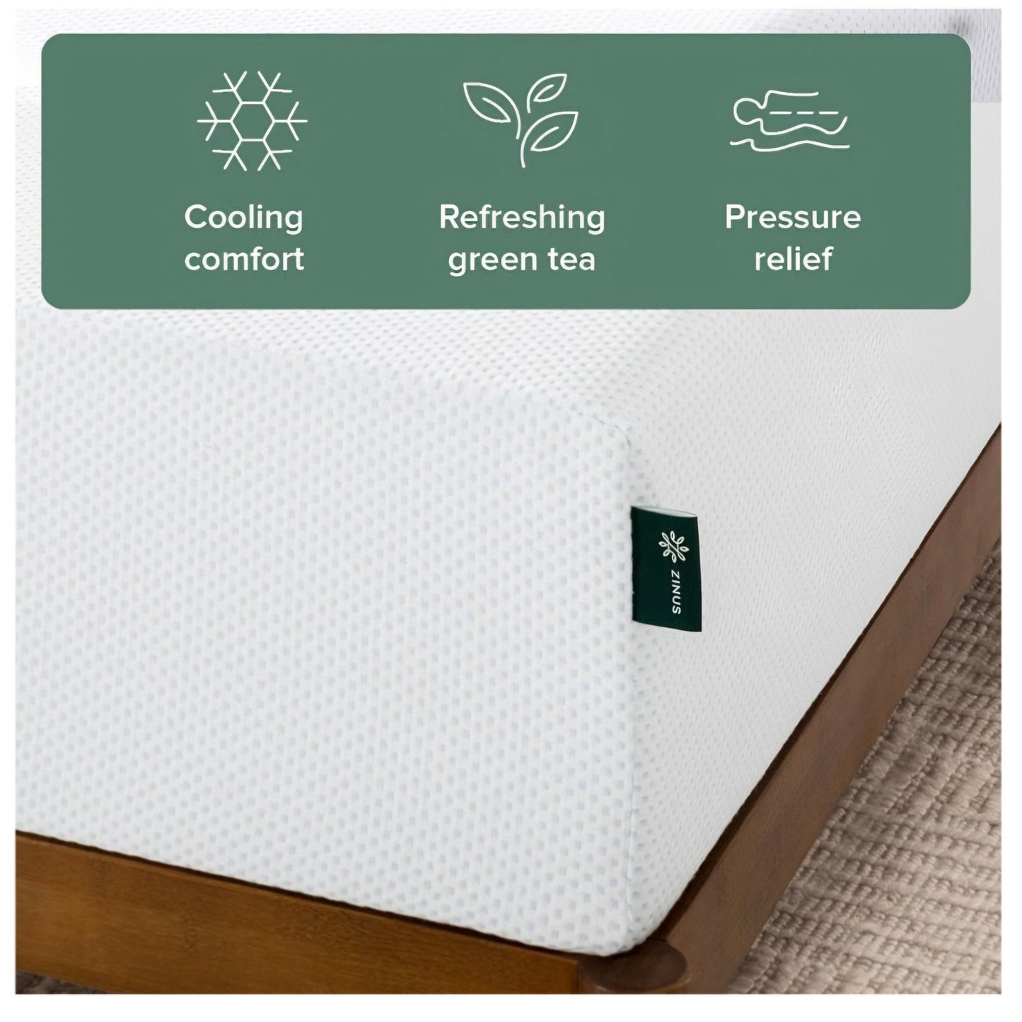 Zinus 12 Inch Queen Green Tea Cooling Memory Foam Mattress, Medium Feel Refreshing & Cooling Sleep