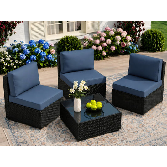 Patio Furniture Sets, 4-Piece Outdoor Patio Furniture with Thick Cushions,