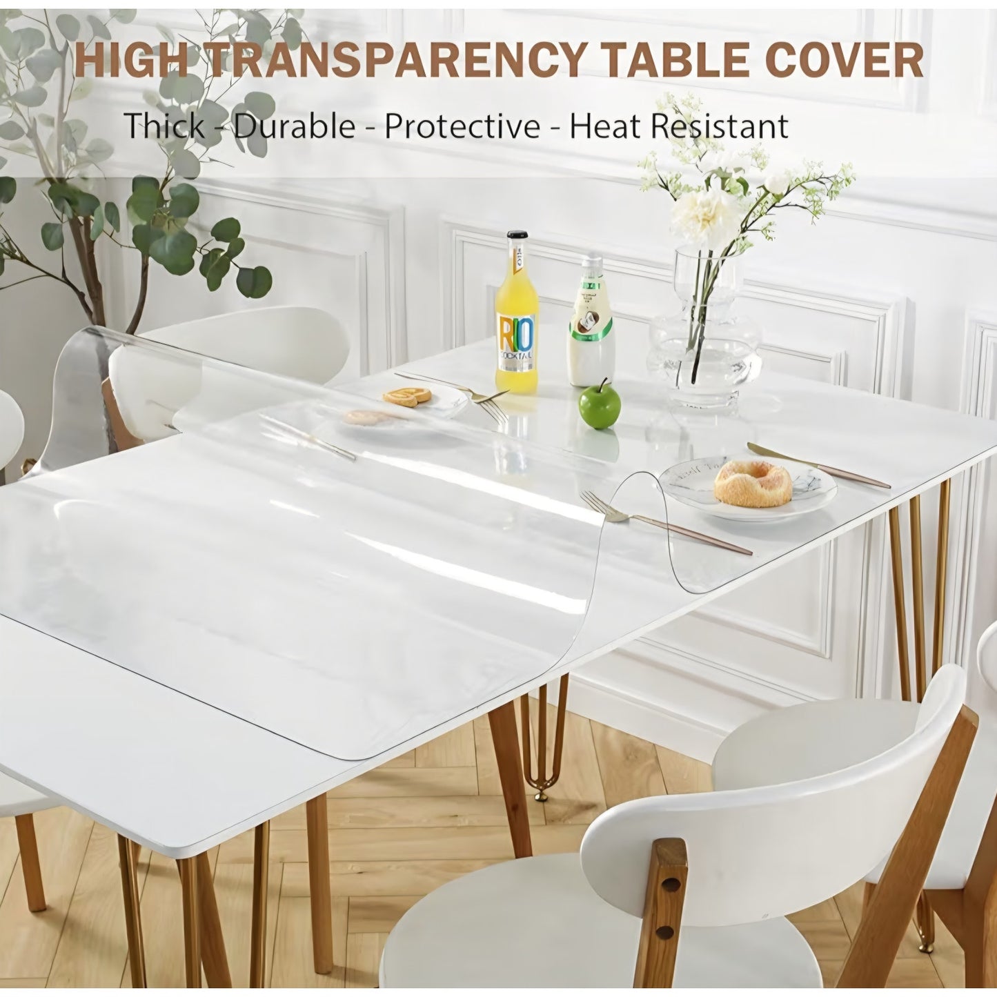 Clear Table Cover Protector 36 x 60 Inch, 1.5mm Thick Plastic Table Cover, for Dining Room Table