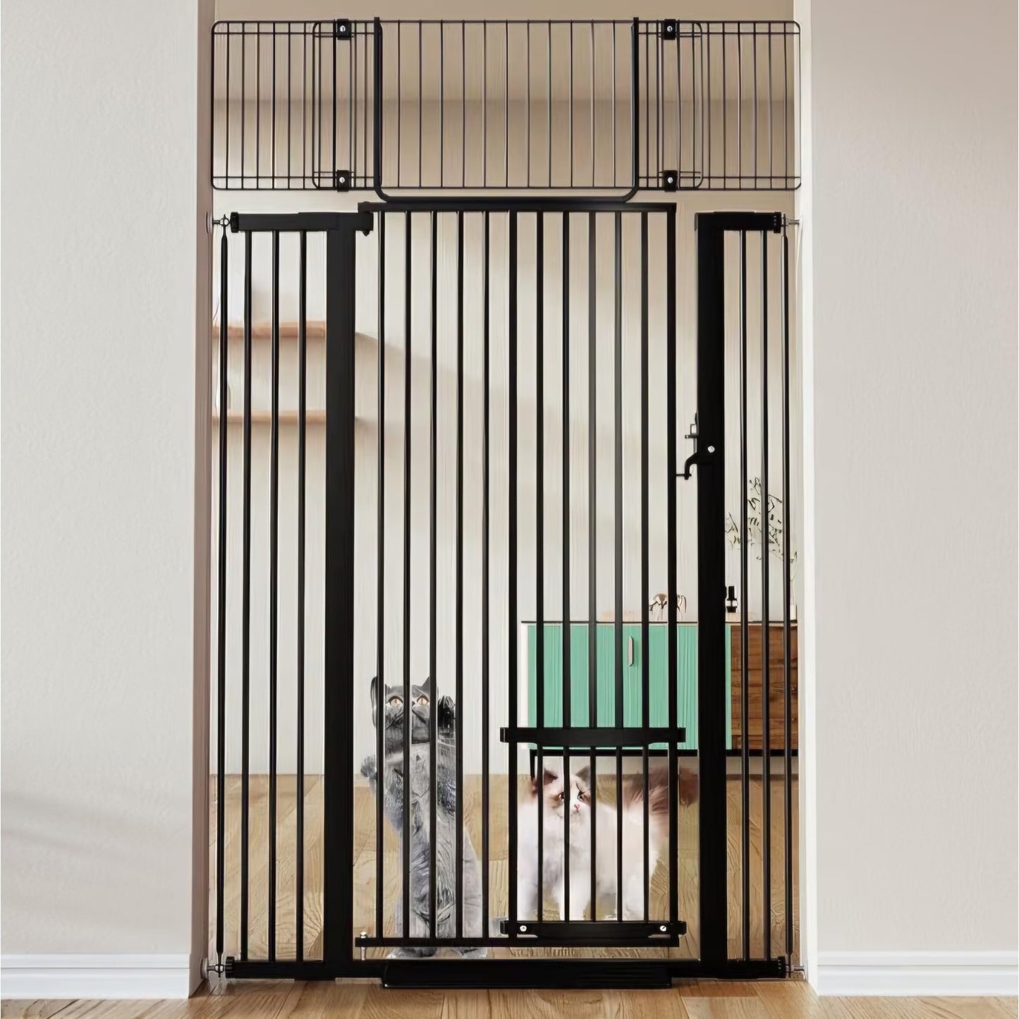 COMOMY 71" Extra Tall Pet Gate, 29.5-40.6" Wide with Adjustable Cat Door
