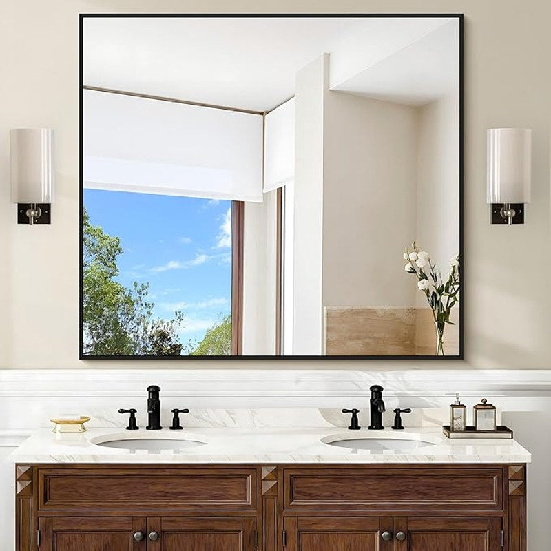 Black Bathroom Mirror for Wall,36x40 Inch Rectangle Mirror with Metal Frame, Horizontal or Vertical
