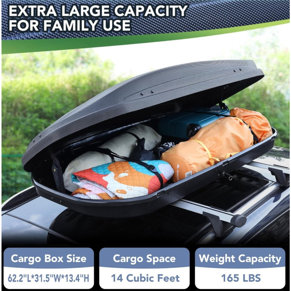 14 Cubic Feet Hard Shell Top Mount Carrier, Rooftop Cargo Box Carrier, Dual-Side Opening, Universal