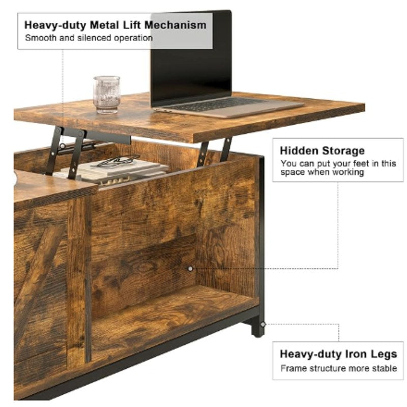 FABATO 41.7" Rustic Brown Lift Top Coffee Table with Storage Drawer, Hidden Compartment