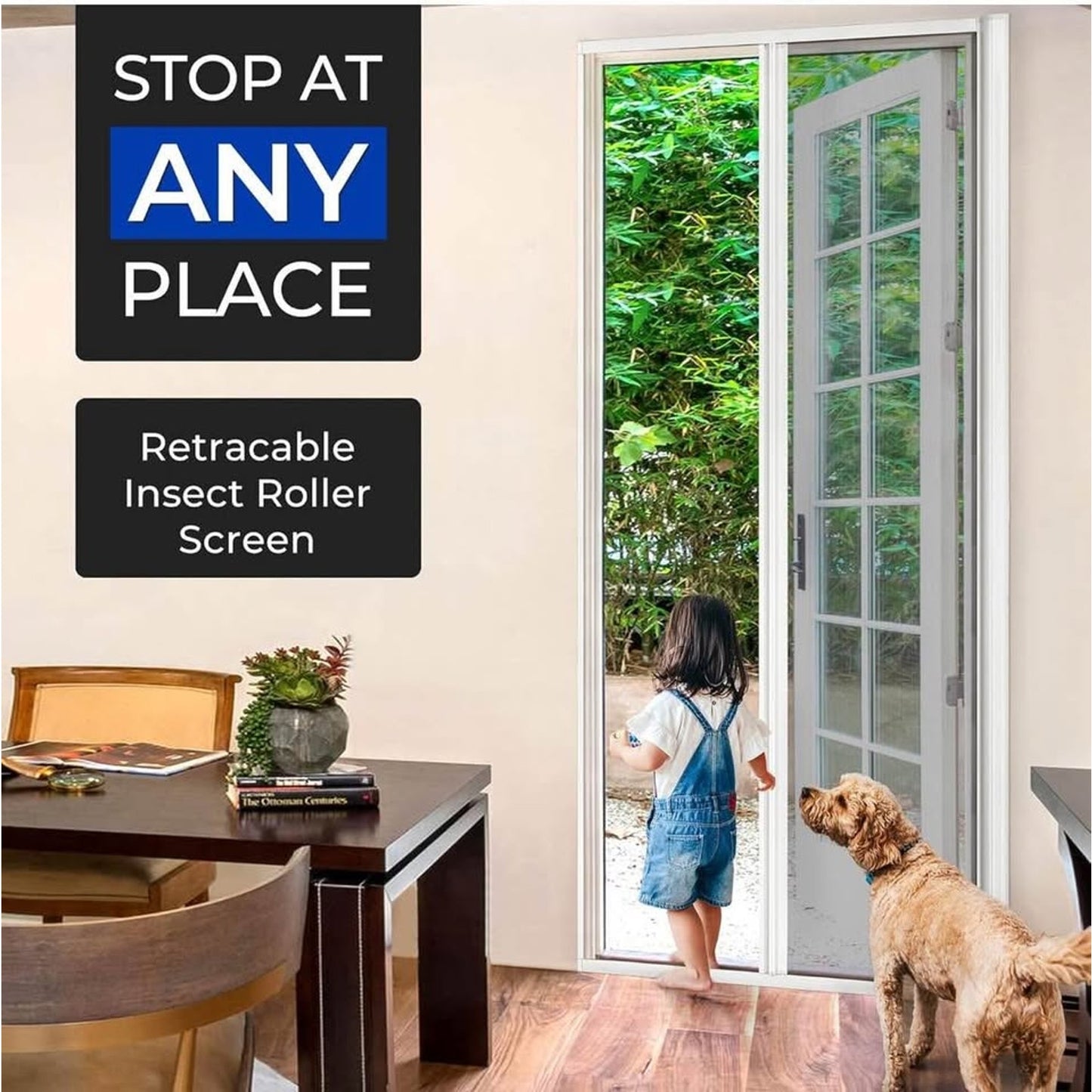 Retractable Door Screen for Single Door,Free Stop Sliding Patio Doors, Durable White Aluminium Frame