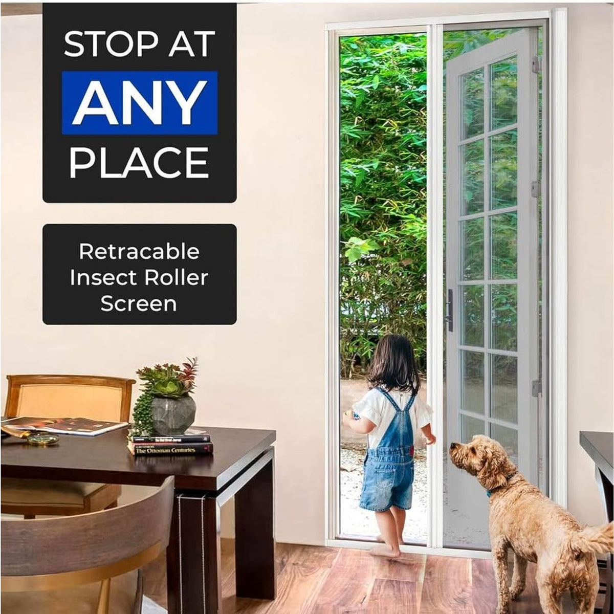 Retractable Door Screen for Single Door,Free Stop Sliding Patio Doors, Durable White Aluminium Frame