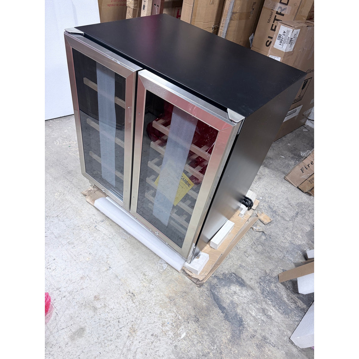Wine and beverage refrigerator 30 inch dual doors.