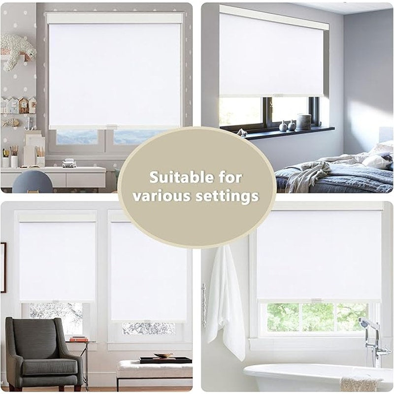 SUNOFF Cordless Blackout Roller Shades Blinds for Windows Free-Stop,White 34" W x 72" H.Pull Down.