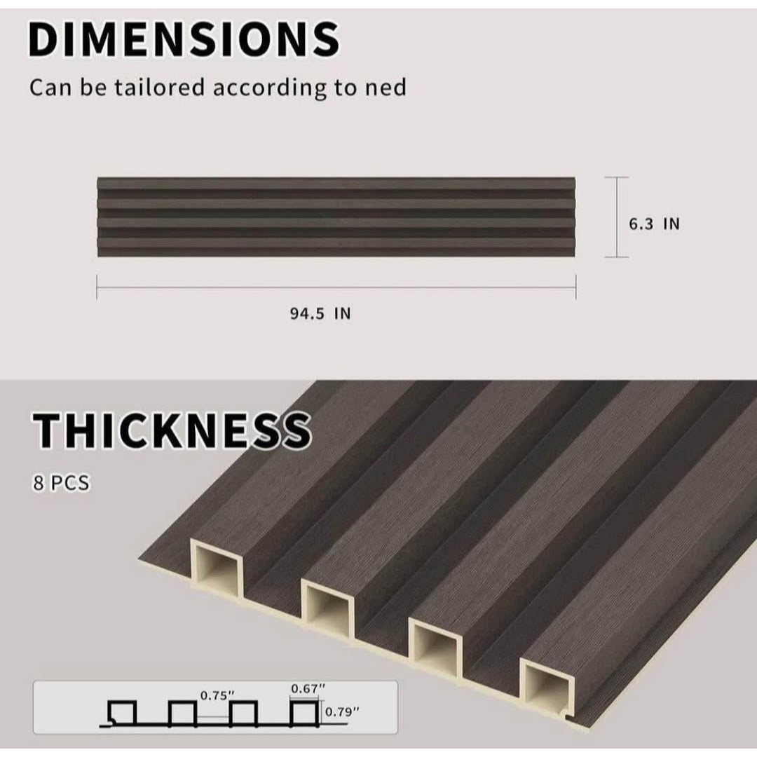 90 obo WPC Slat Wall Panels, 8 Pack Accent Decorative Acoustic Wood Slats for Wall and Ceiling