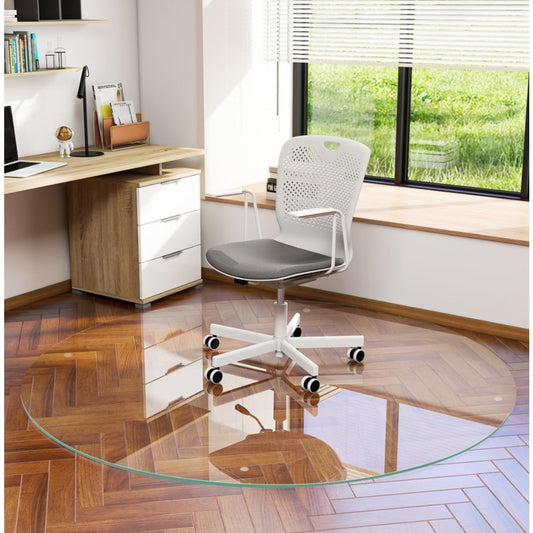 Tempered Glass 46" x 46" Round Glass Chair Mat, Heavy Duty Hard Tempered Glass Mat withPolishedEdge