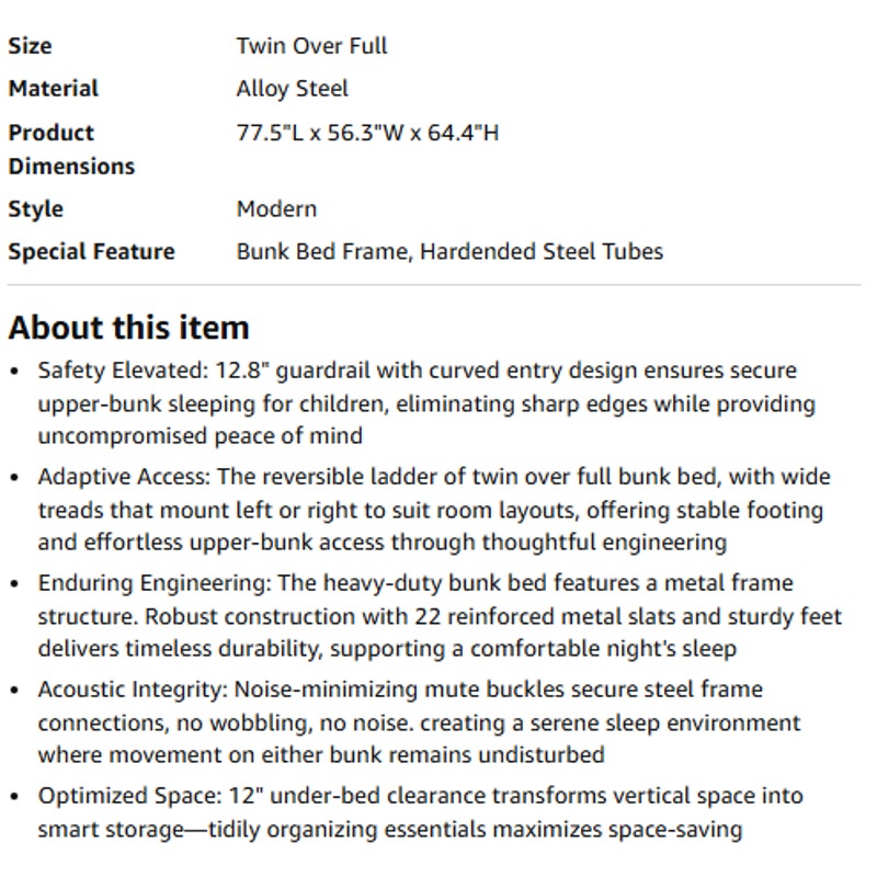 Feonase Bunk Beds Twin Over Full Size, Heavy Duty Metal Bunk Beds with Safety Guardrail & Ladders