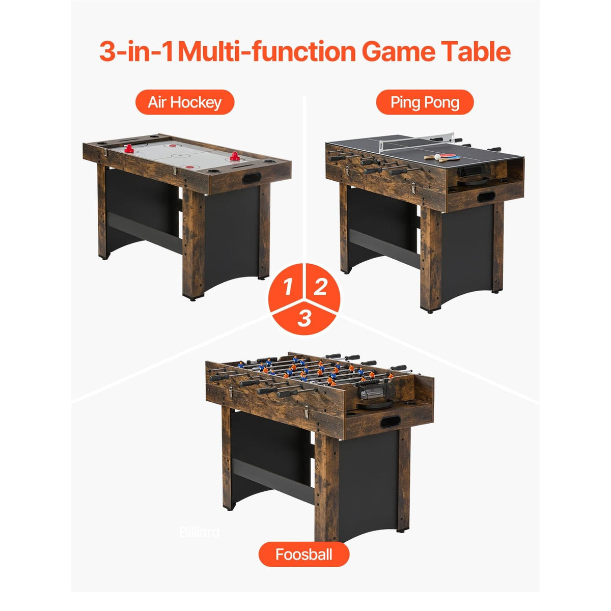 VEVOR 3-in-1/4-in-1 Combo Game Table Set, 48"/54" Air Hockey, Ping Pong & Foosball