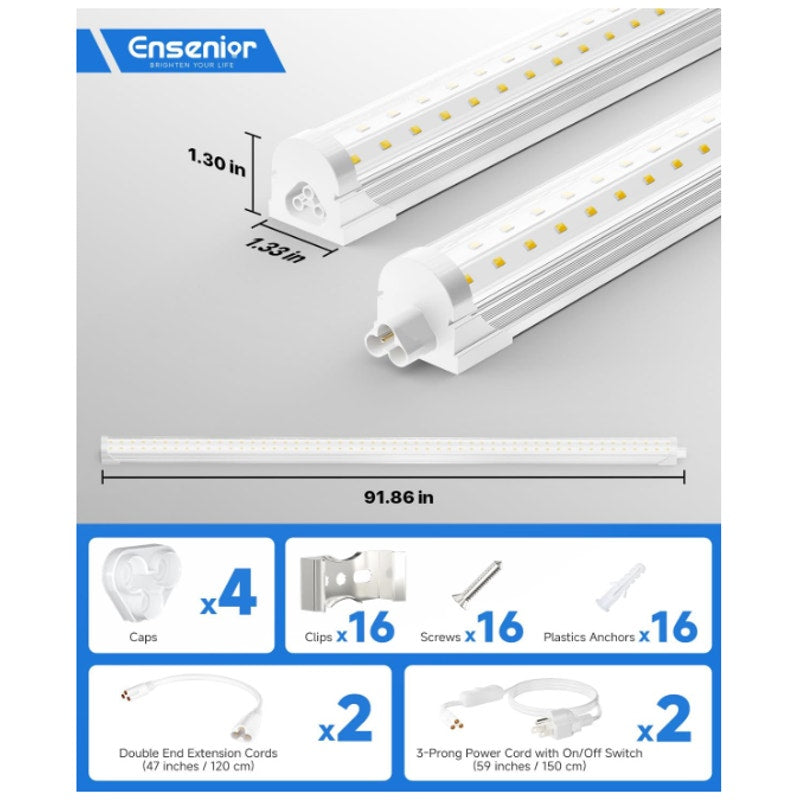 Ensenior 8FT LED Shop Lights, 6000K T8 Commercial Bay Lighting