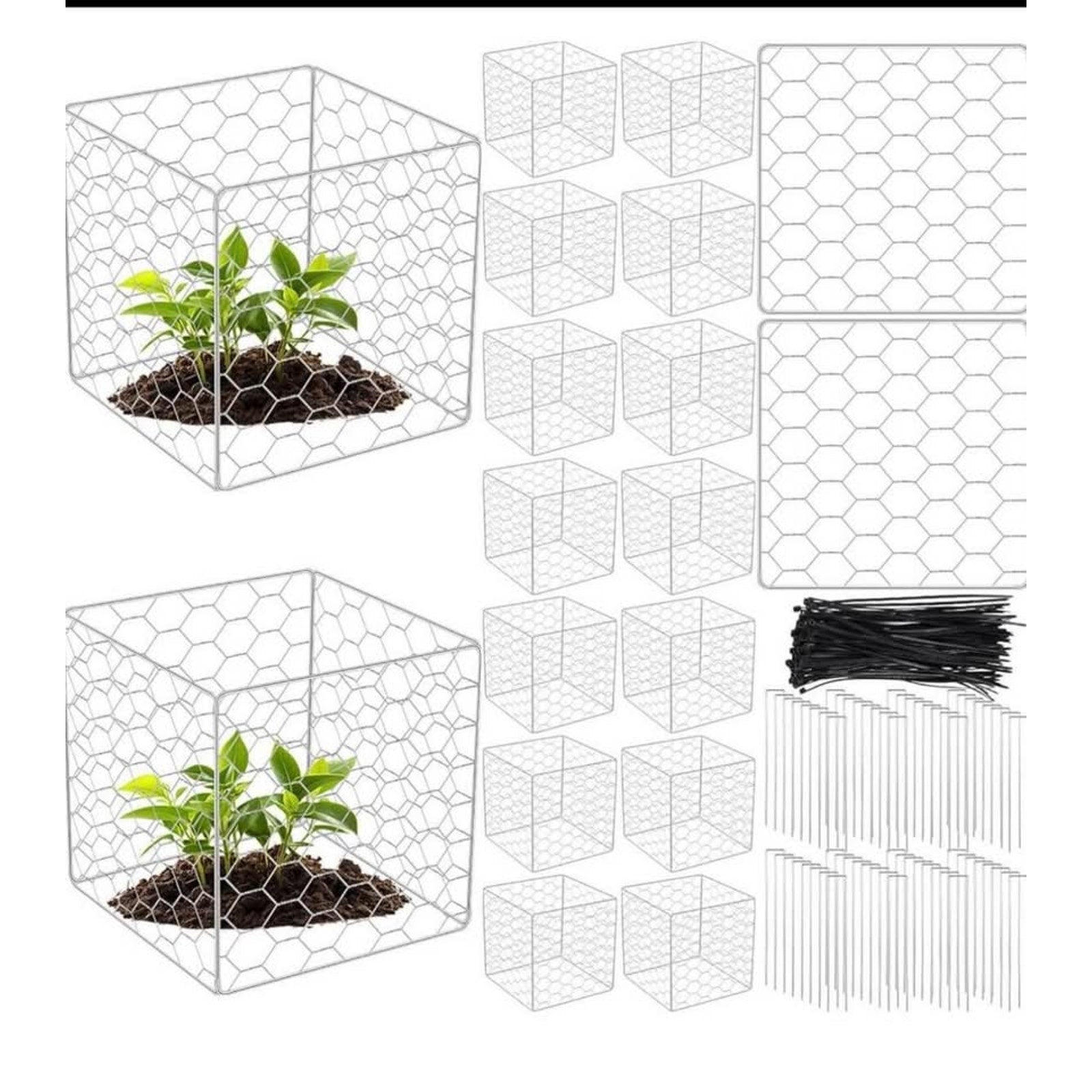 Zubebe 16 set wire plant protectors square wire plant cages mesh 12 x 20