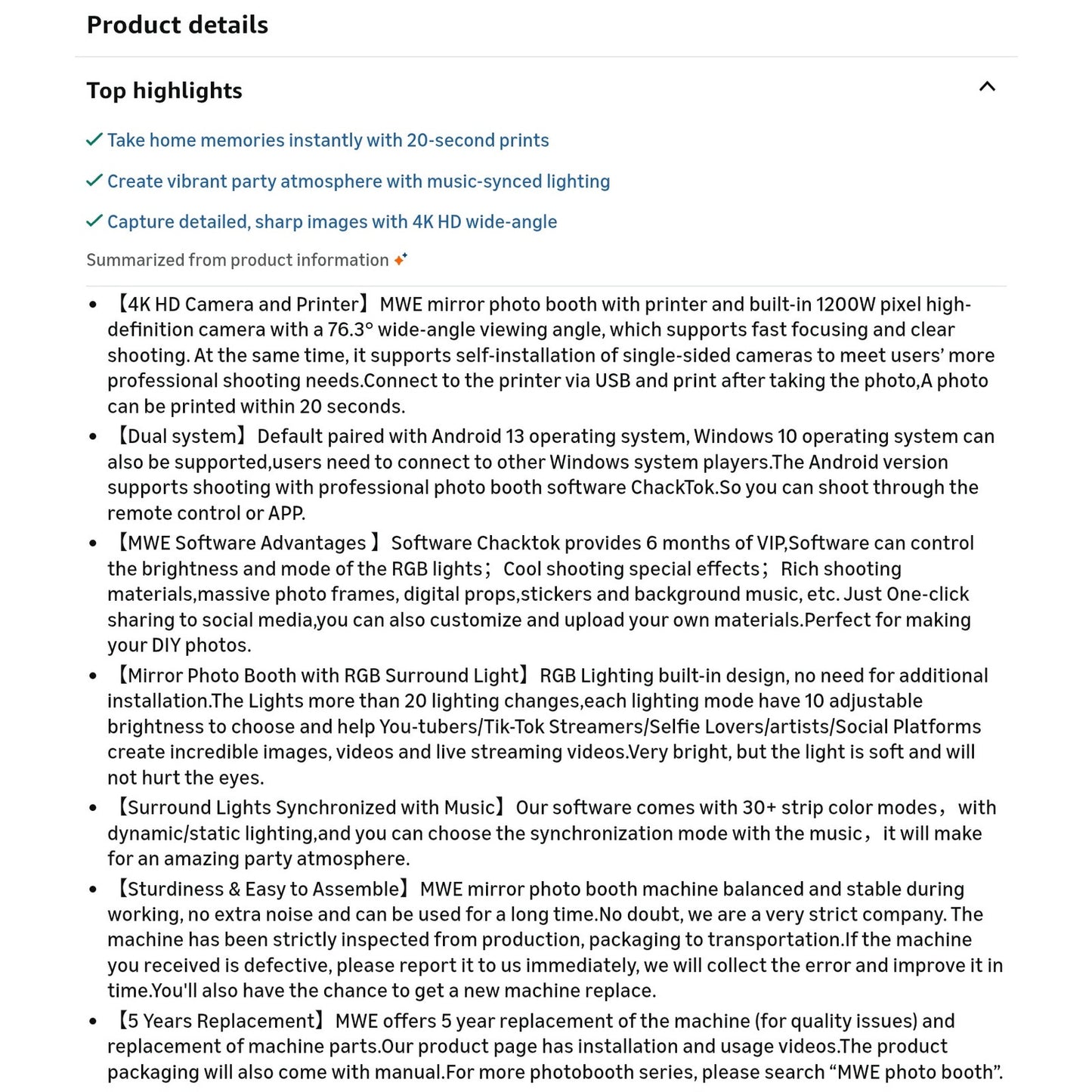 Magic Mirror Photo Booth Touch Screen with Printer and 1200W Pixel 4K HD Camera