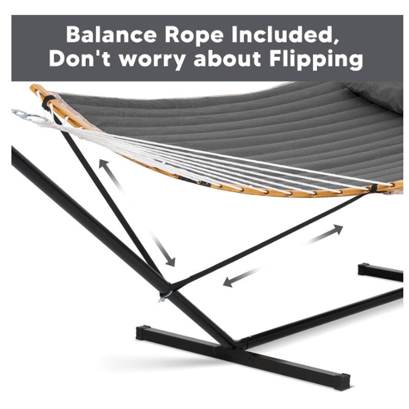SUNCREAT Double Portable Hammock with Stand, 2 Person Hammock with Curved Spreader Bar