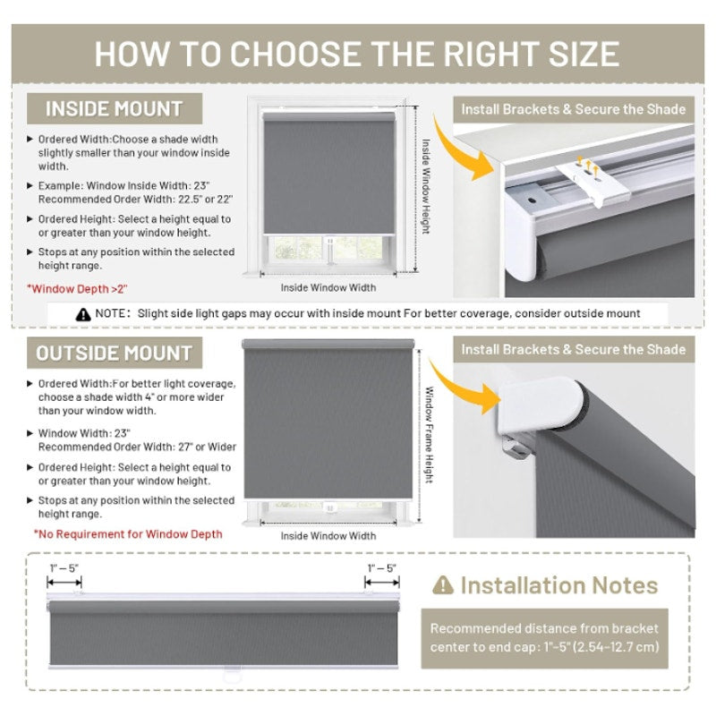SUNOFF 35" W x 72" H, Grey Blackout Cordless Roller Shades Blinds