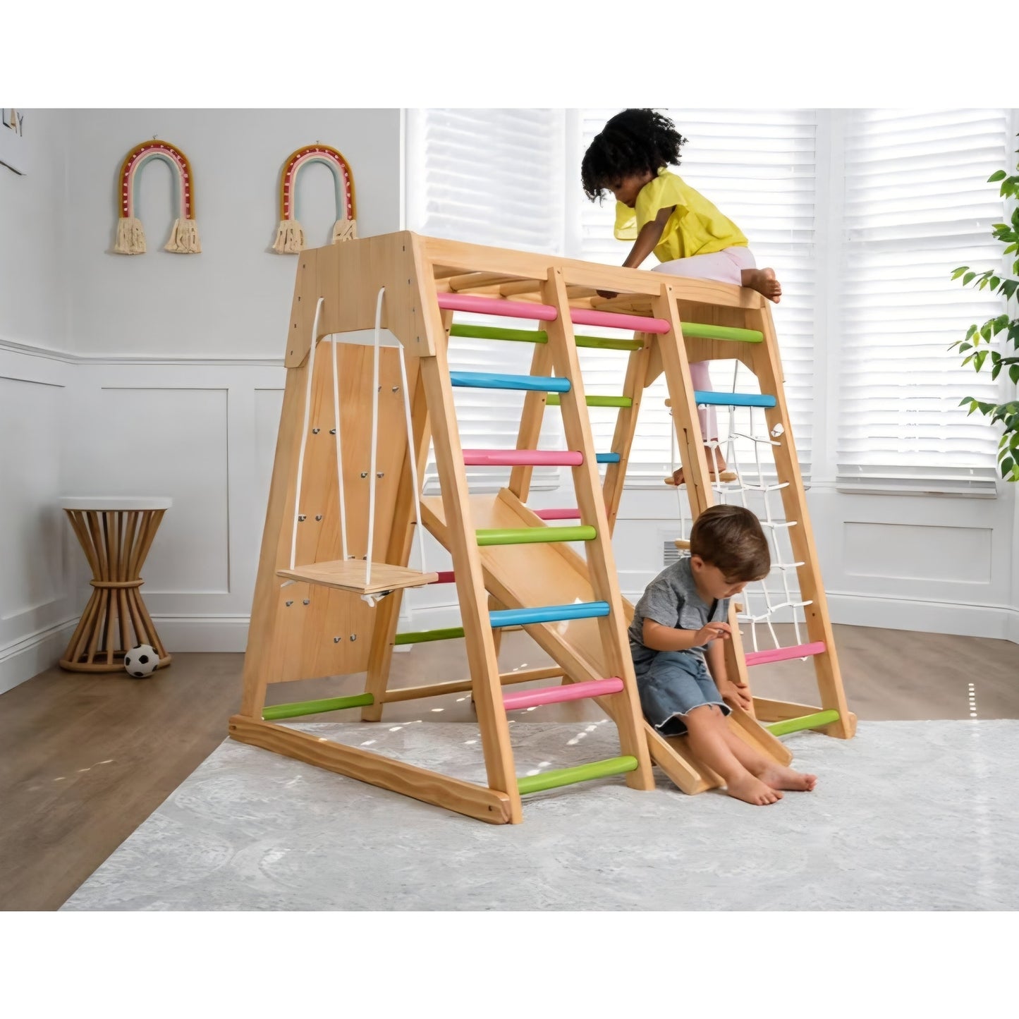 Premium Wooden Indoor Climbing Gym for Kids – Montessori Playset with Climbing Wall, Ladder