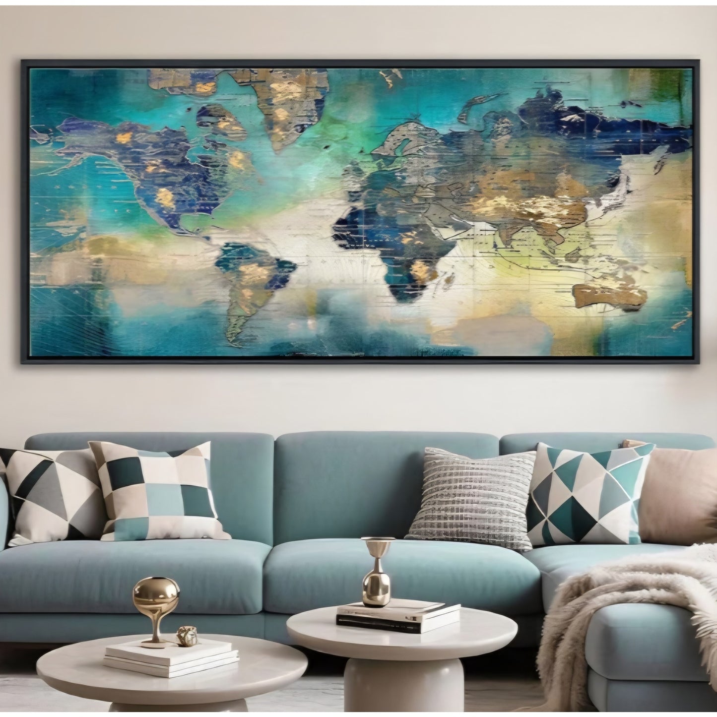 Large World Map Canvas Prints Wall Art for Living Room Office Green World Map Picture Wall Art