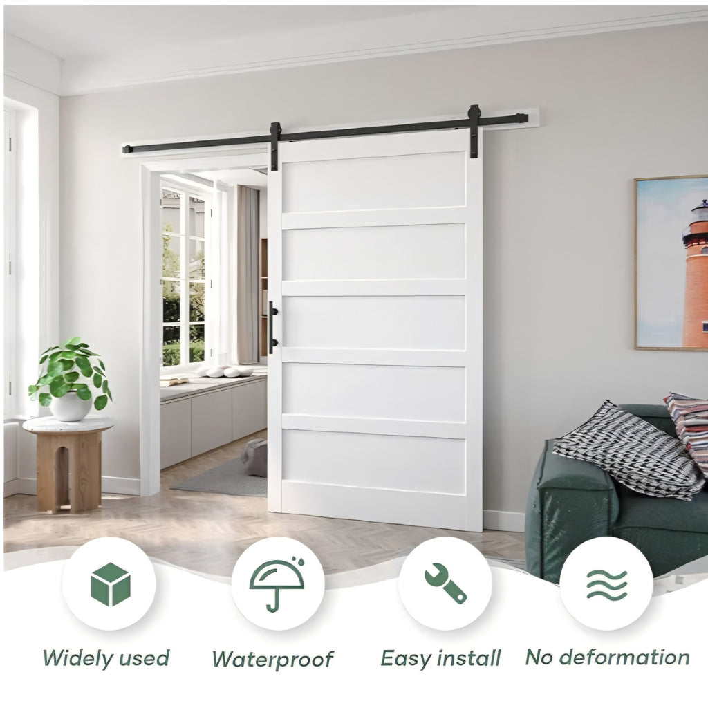 48x84 inch White Barn Door with 8FT Sliding Door Hardware Kit Included & Handle,MDF,Solid PVC