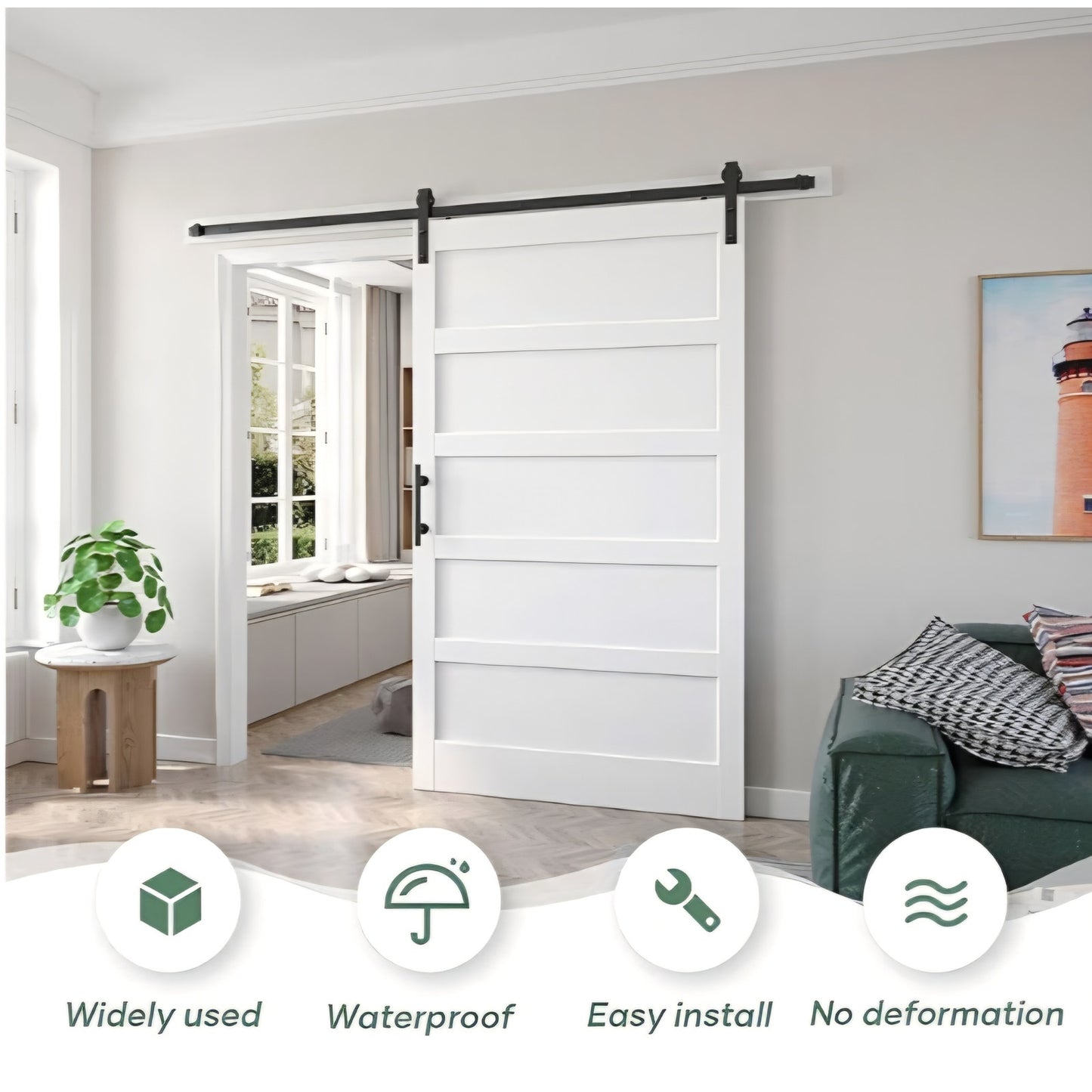 48x84 inch White Barn Door with 8FT Sliding Door Hardware Kit Included & Handle,MDF,Solid PVC