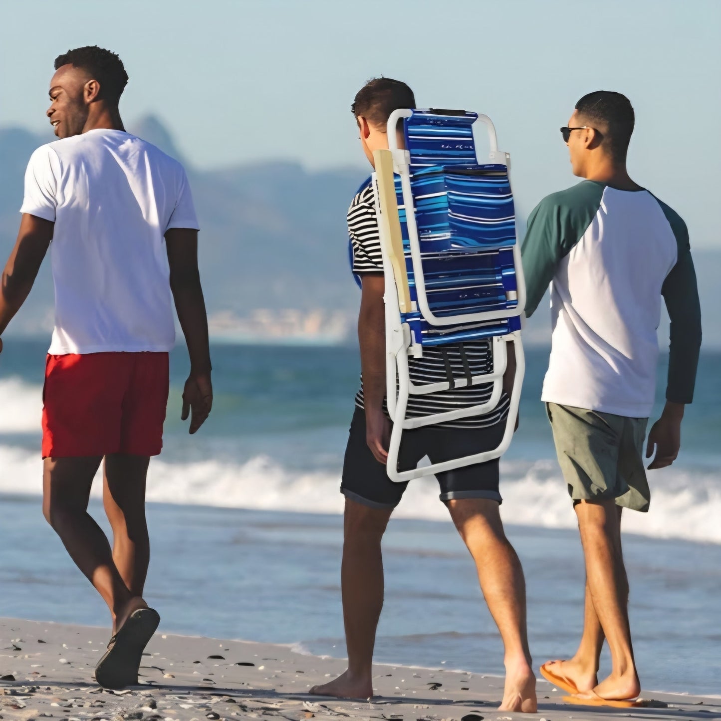 Tall Beach Chairs for Adults Backpack Beach Chair with Wooden Armrests Heavy Duty Chair, Striped