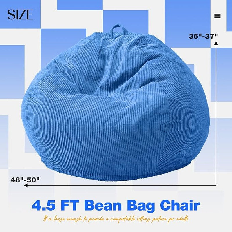 Hobestluk 4.5FT Bean Bag Chair Giant Bean Bag Chair with Filler Included Adult, Jumbo, Blue