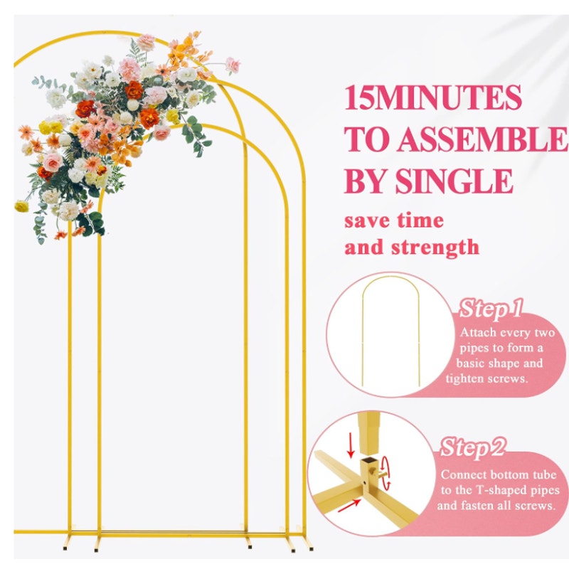 Fomcet Metal Arch Backdrop Stand Set of 3 Gold 7.2ft, 6.6ft, 6ft