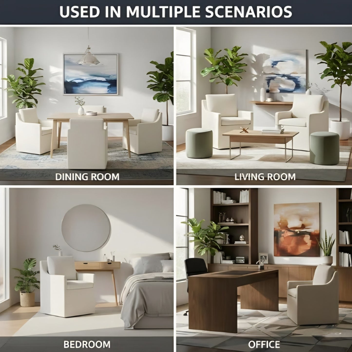 Dining Chairs Set of 4, Modern Dining Room Chairs with Casters & Washable Cover