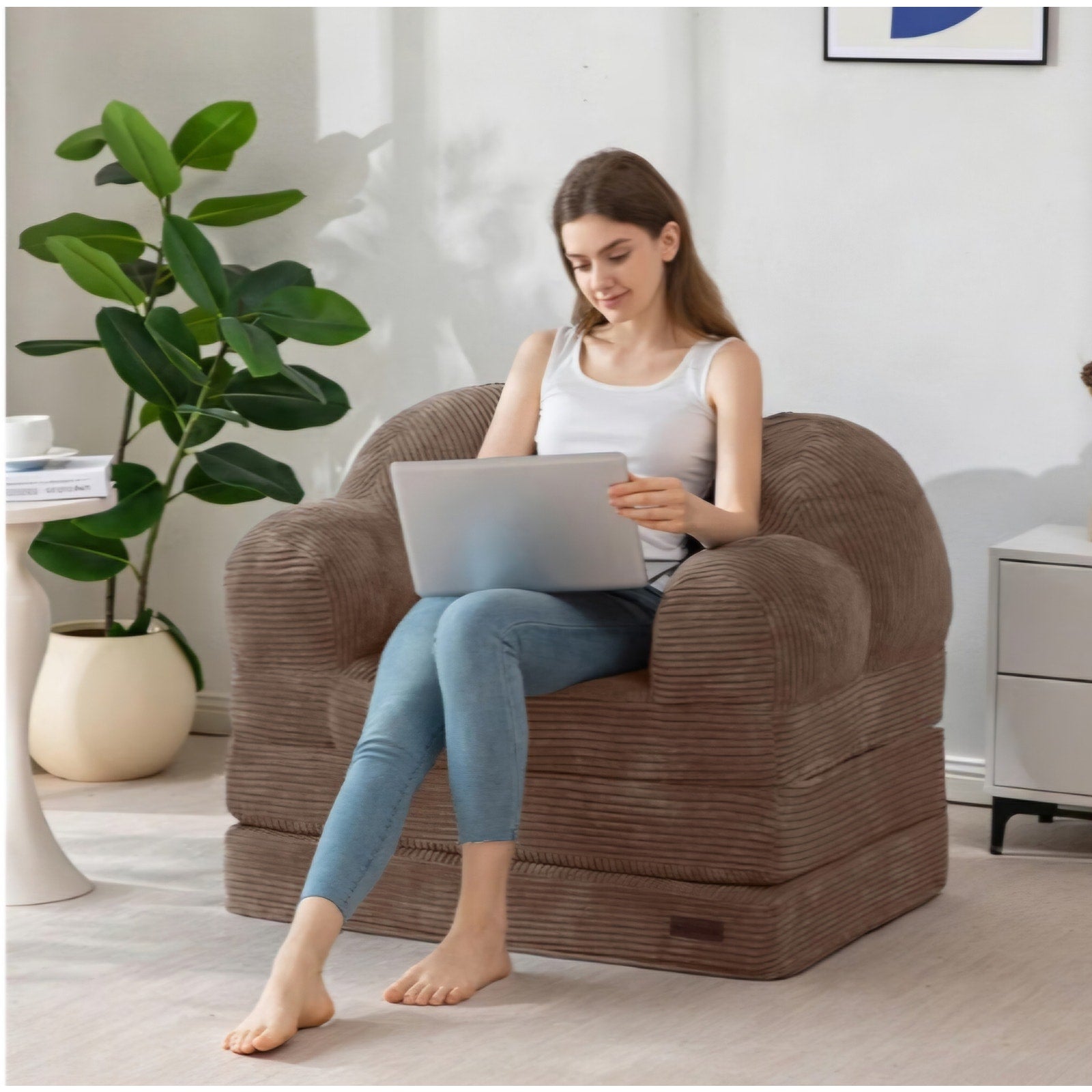MAXYOYO Folding Sofa Bed, Floral-Shaped Convertible Floor Sofa Couch withBackrest, 2 in 1