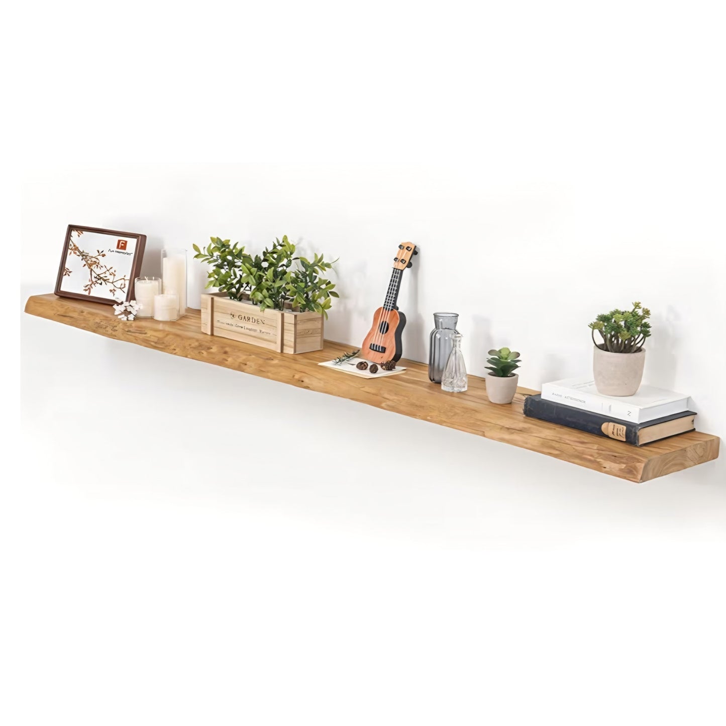 Floating Shelves for Wall, 72"x9.3" Rustic Solid Live-Edge Elm Wood Wall Shelves
